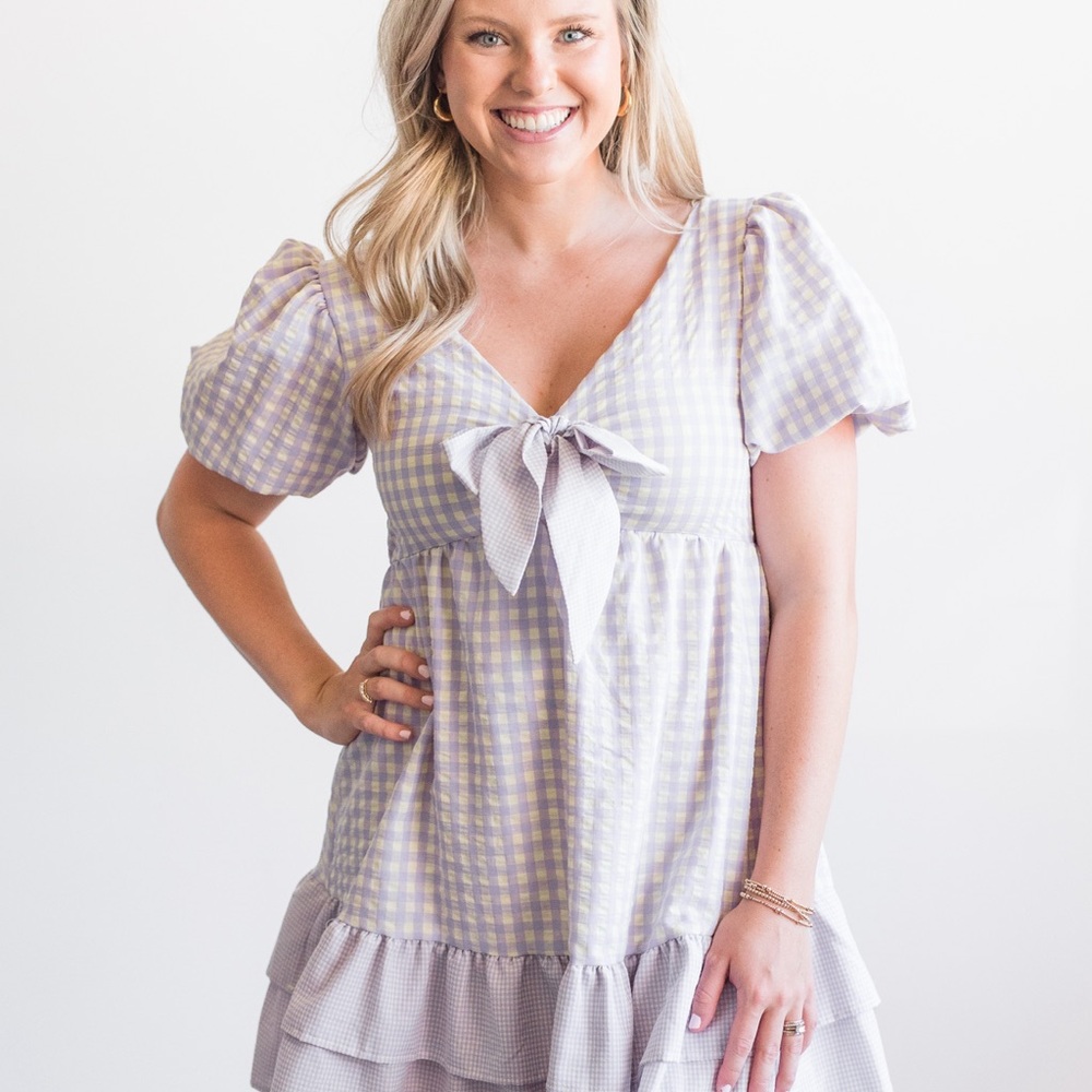 Purple Gingham Puff Sleeve Dress from Peach Love — NWT!!!